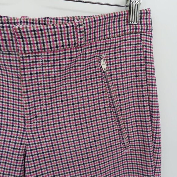 Banana Republic Women 4 Sloan Pink Brown Black Check Cropped Pants Zip Pockets - Picture 4 of 13